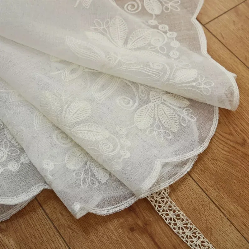 Занавеска в стиле кантри бежево белая шерстяная занавеска с цветочной вышивкой