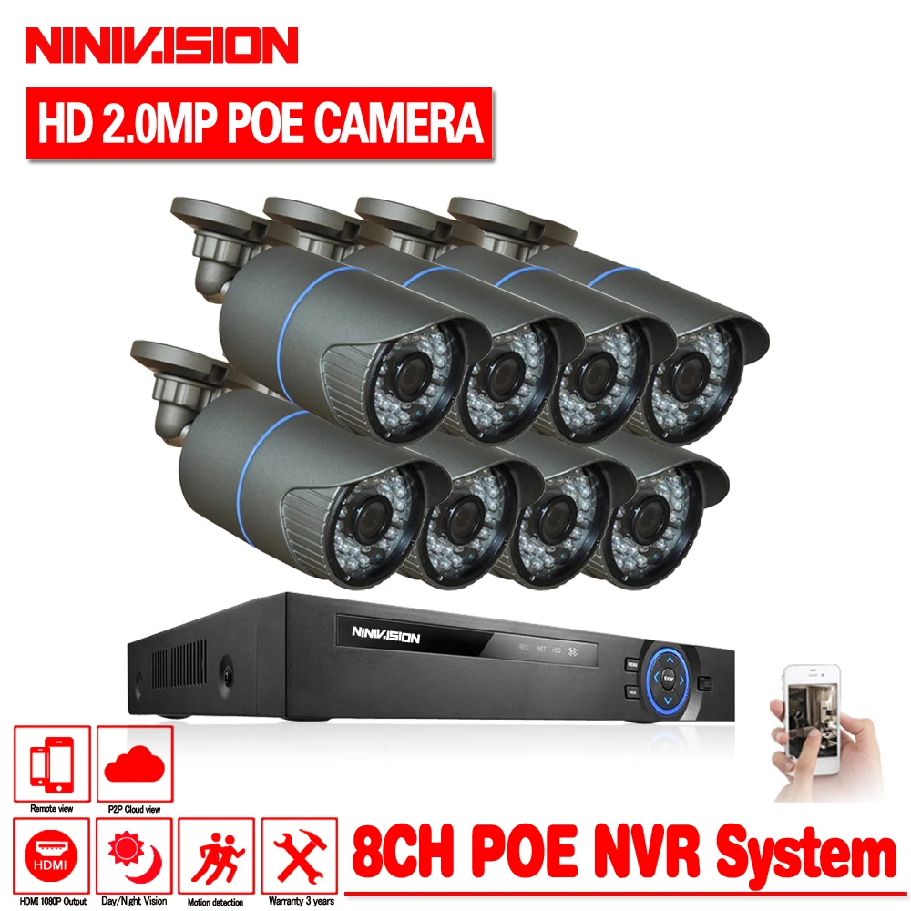 Система видеонаблюдения NINIVISION 48 В 8 каналов IP камер|set|set cameraset kit |