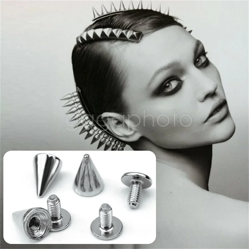 100 шт покрытые серебром Панк Спайк заклепки Винт Бисера DIY Металлические конусные