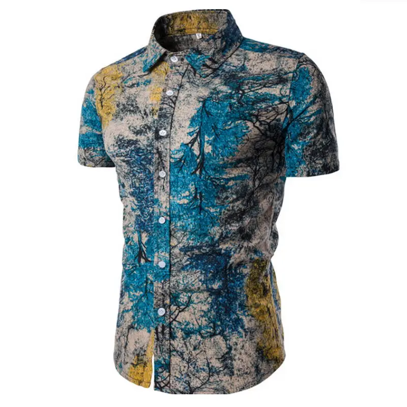 2019 Spring Men's shirt Floral printing long sleeve shirts men clothes flowers printed vintage Linen Casual Male Shirt | Мужская
