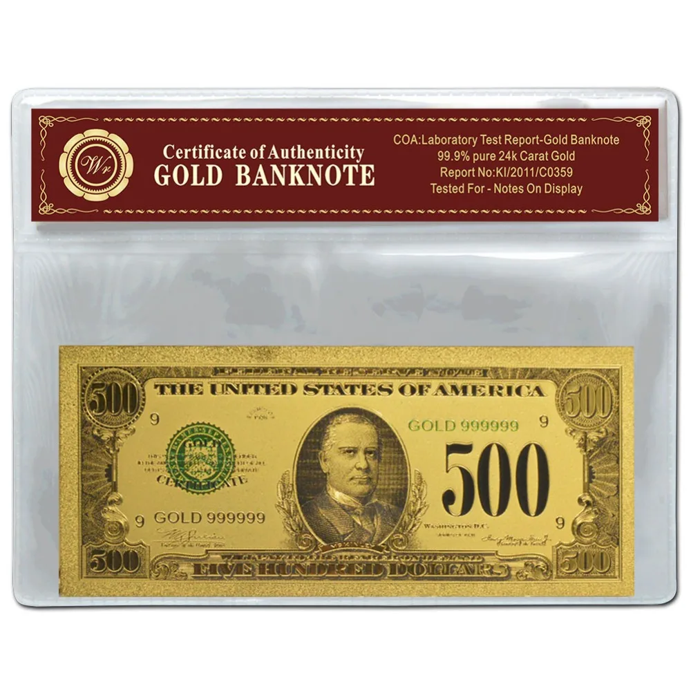 Красочная америака Золотая долларовая банкнота 500 купюр 99 9 Коллекция Подарки
