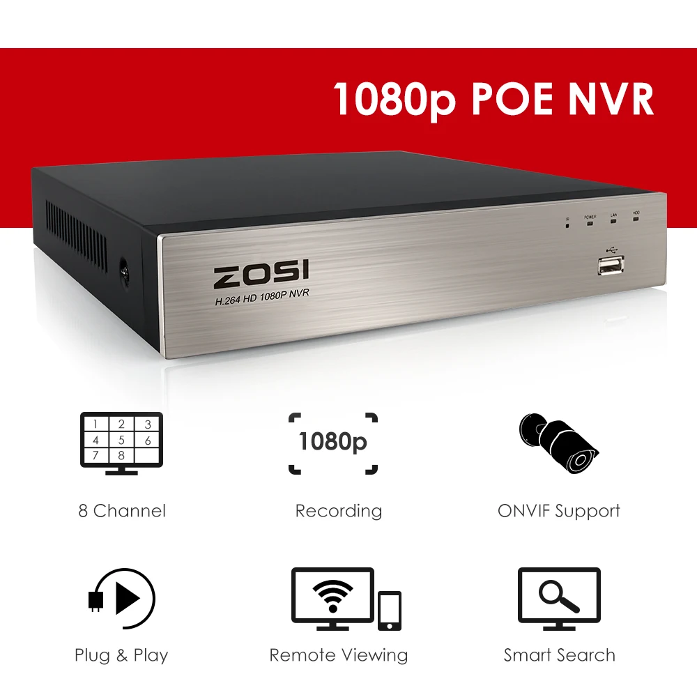 ZOSI POE IP видео Камера 8-канальный CCTV Системы 1080P Bullet Камера 2MP наблюдения комплект приборов безопасности DVR ночного видения для жесткого диска