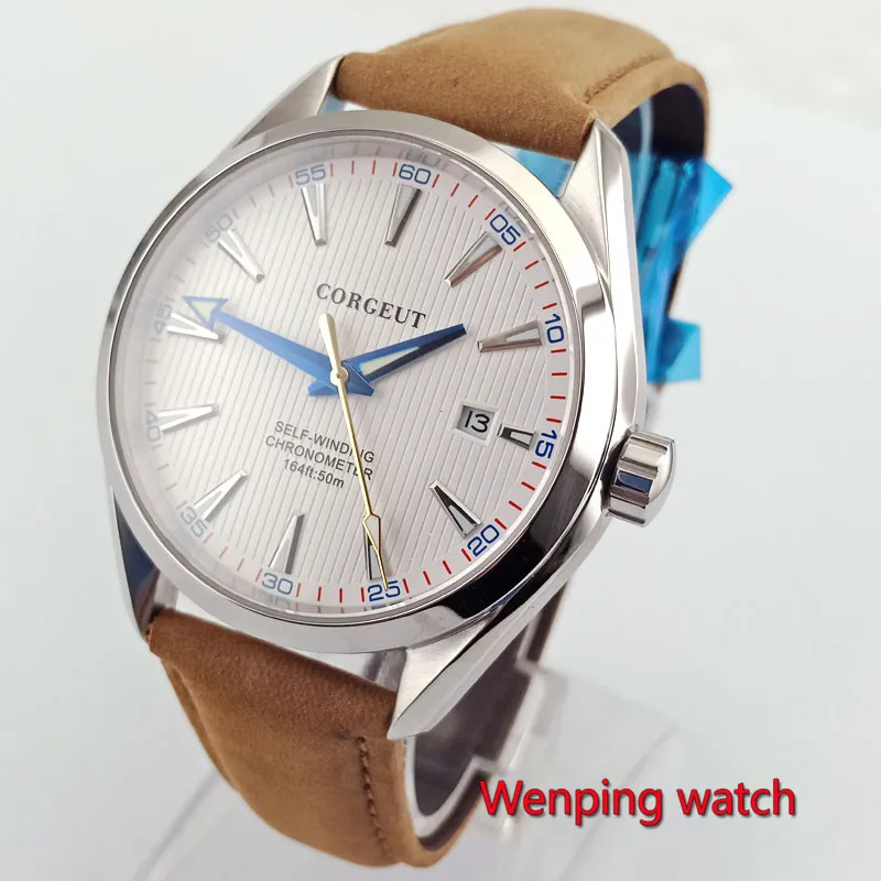 

Polished 41mm men's watch white dial silver marks sapphire glass 5ATM water resistance Automatic watch W2753