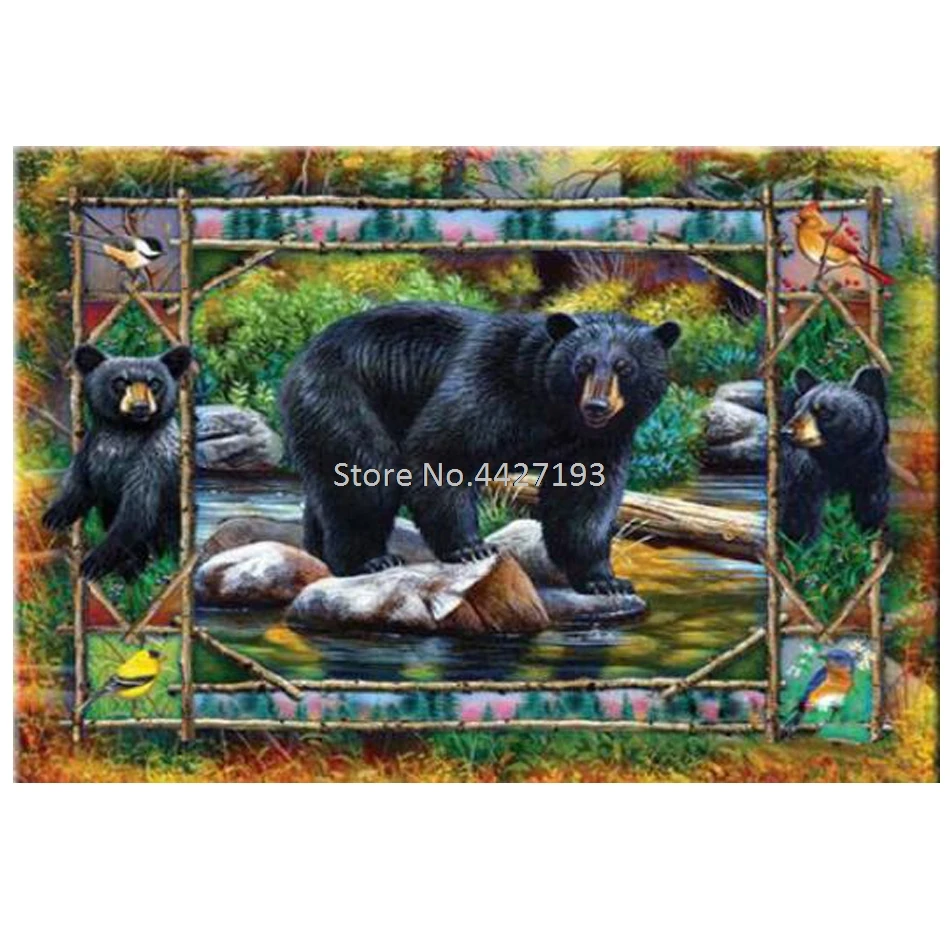 Животные алмазная живопись черный медведь 5D сделай сам вышивка крестиком