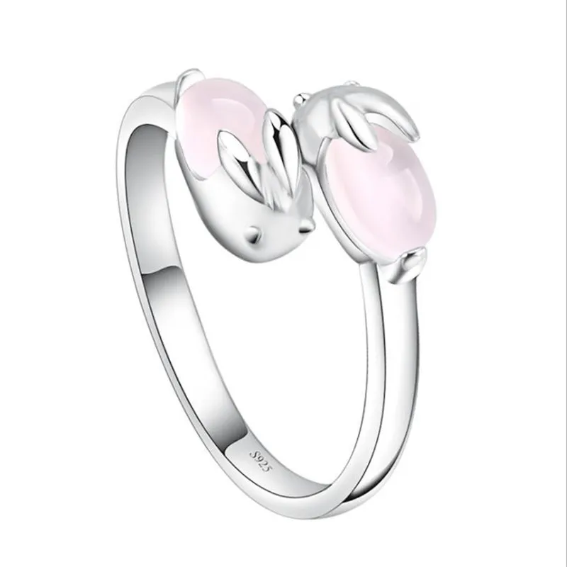 

Женские кольца на палец с милым кристаллом и розовым Кроликом, ювелирные украшения, очаровательные кольца из стерлингового серебра 925 пробы для женщин, вечерние женские аксессуары для помолвки