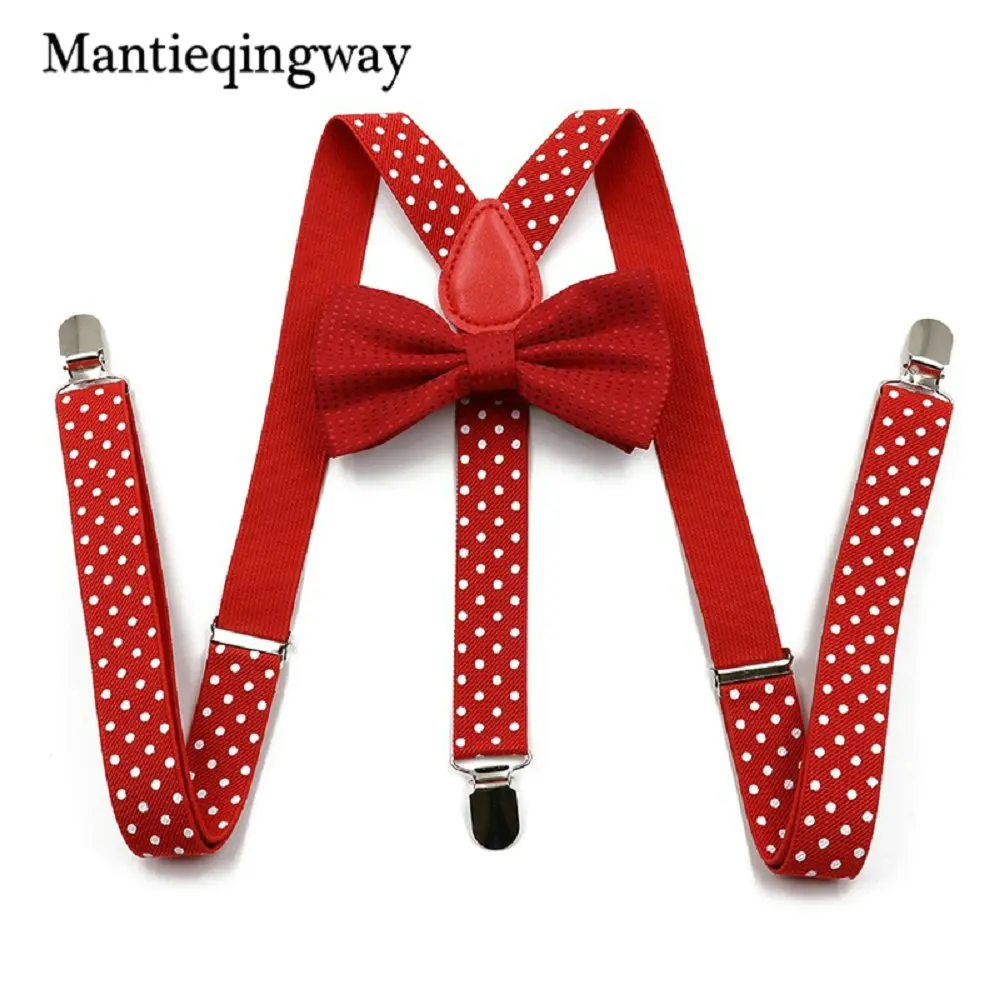 Mantieqingway подтяжки унисекс галстук-бабочка наборы 3 клип на Y сзади Эластичные подтяжки в горошек напечатанные подтяжки ремень для мужчин - Цвет: red