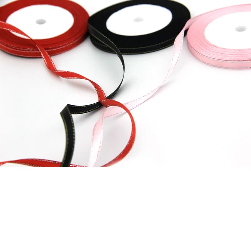 25 ярдов/рулон Двухсторонняя Атласная Лента с серебристыми краями 6 мм | Дом и сад