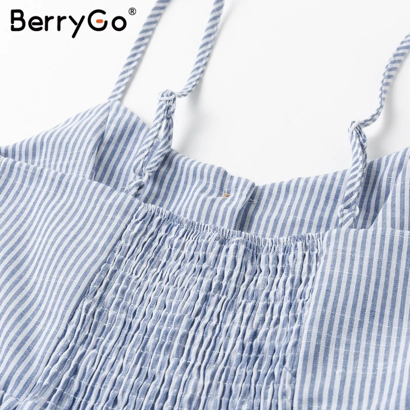 BerryGo элегантное Полосатое хлопковое женское платье с пуговицами, однотонное платье миди, плюс размер, летнее повседневное женское пляжное платье