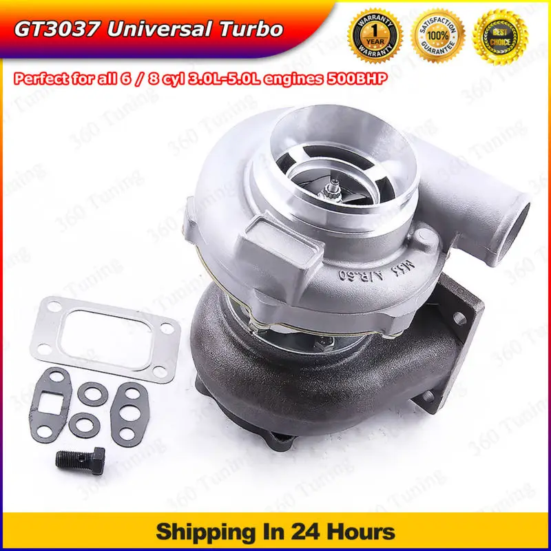 Buy GT30 GT3037 GT3076 T3 Flange A/R .6 Turbine .82 Water Turbo Turbocharger for 3.0L-5.0L 500hp Gasket and Oil on