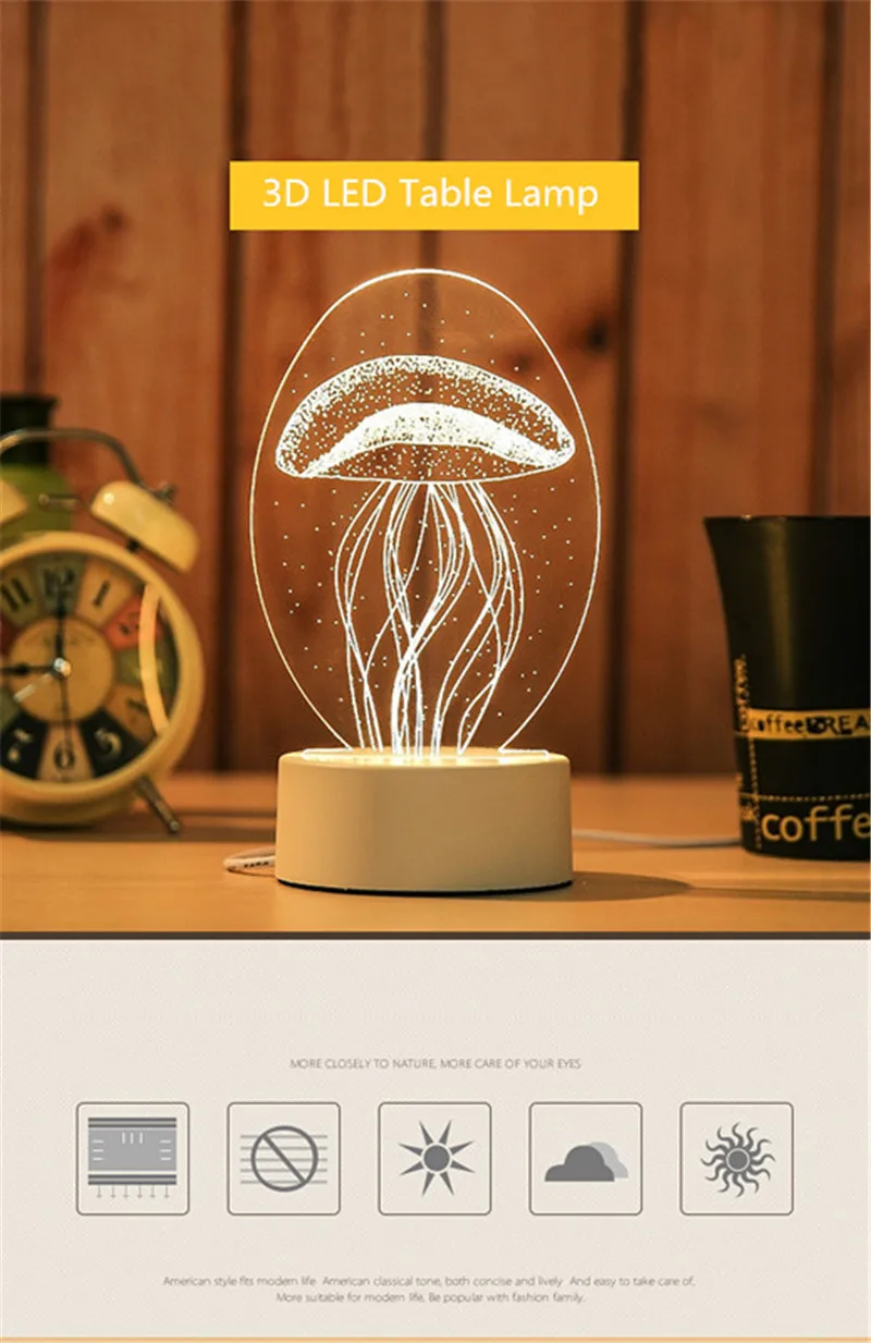 CLAITE 3D светодио дный лампы творческий 3D светодио дный Night Lights Новинка Иллюзия ночника 3D Иллюзия Настольная лампа для дома декоративные светильник гирлянда ночник гирлянда новогодняя гирлянды