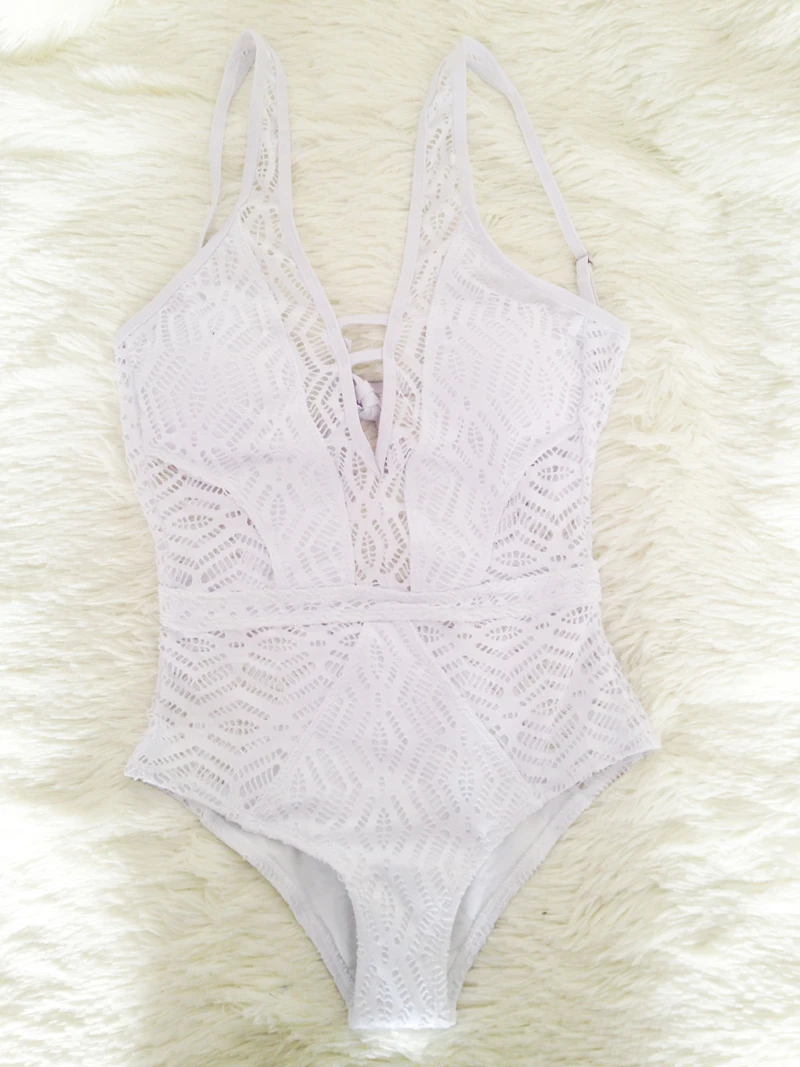 Новый кружевной купальник монокини с v образным вырезом размера плюс женские купальники высокой талией
