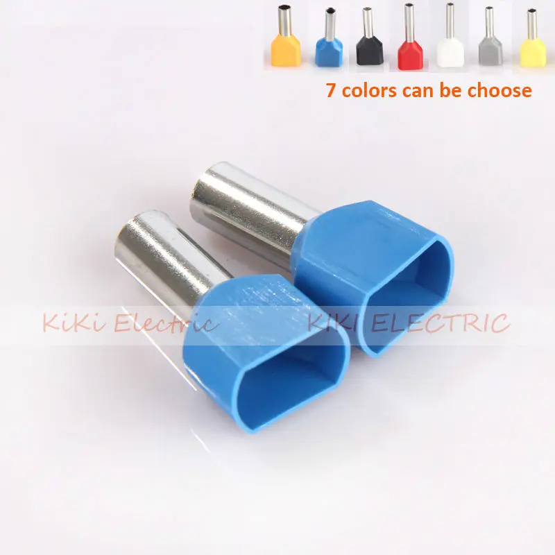 

1000pcs/bag TE7510 Copper Crewel Tube Insulating Terminal 2*0.75mm2 Condutor Dual wire Cord Ends Double Entry Copper Terminals