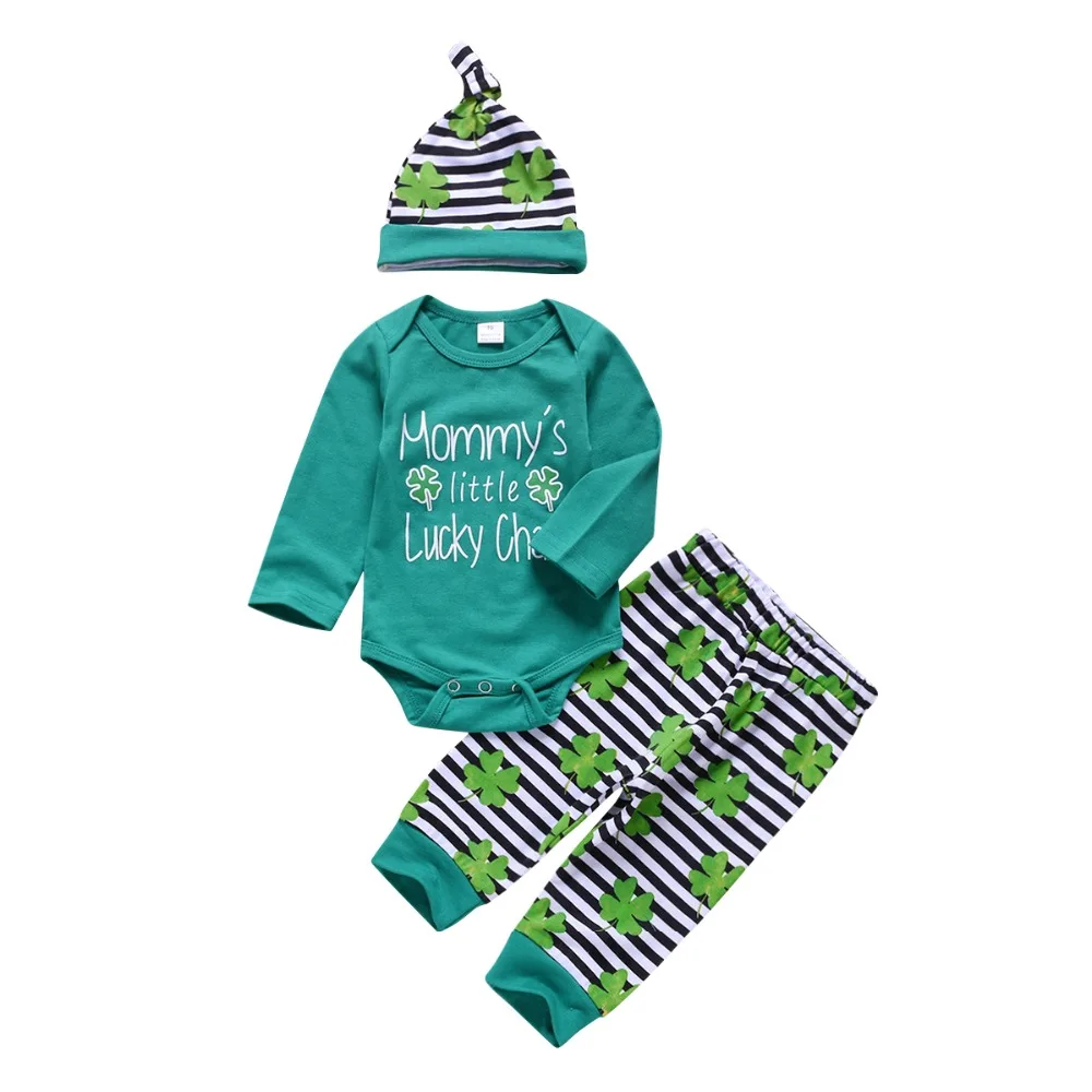 

Детский боди с длинными рукавами для маленьких мальчиков и девочек, очаровательный комбинезон с надписью «Mommy's Little Luck», топ + штаны с четырьм...