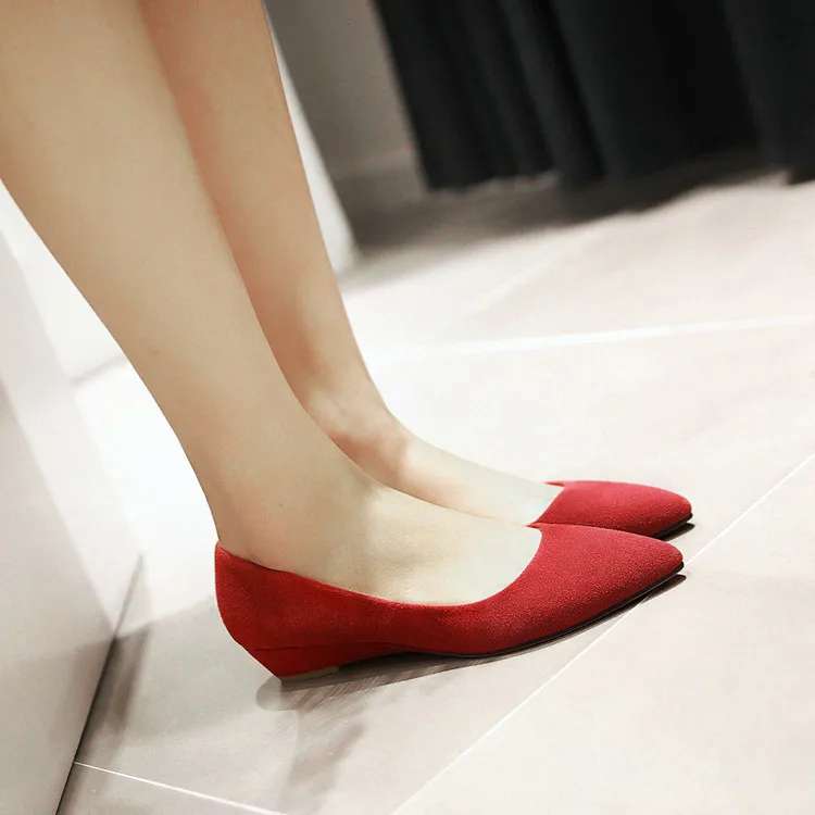 Женская повседневная обувь на танкетке и низком каблуке Zapatos, с острым носком, из нубука, очень большого размера плюс 47, 34, 44, зеленый, красный, черный, бежевый цвета