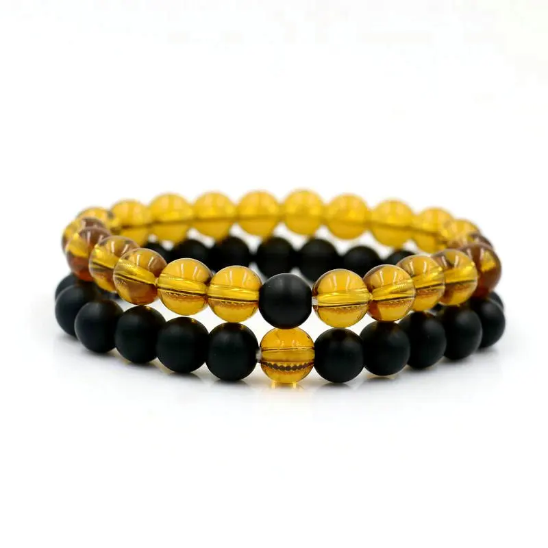 black yellow BPPCCR 2 шт./компл. Состаренный камень оникс пары расстояние DIY Браслеты для женщин и мужчин бусины браслеты и браслеты подарки День святого Валентина - Окраска металла: black yellow