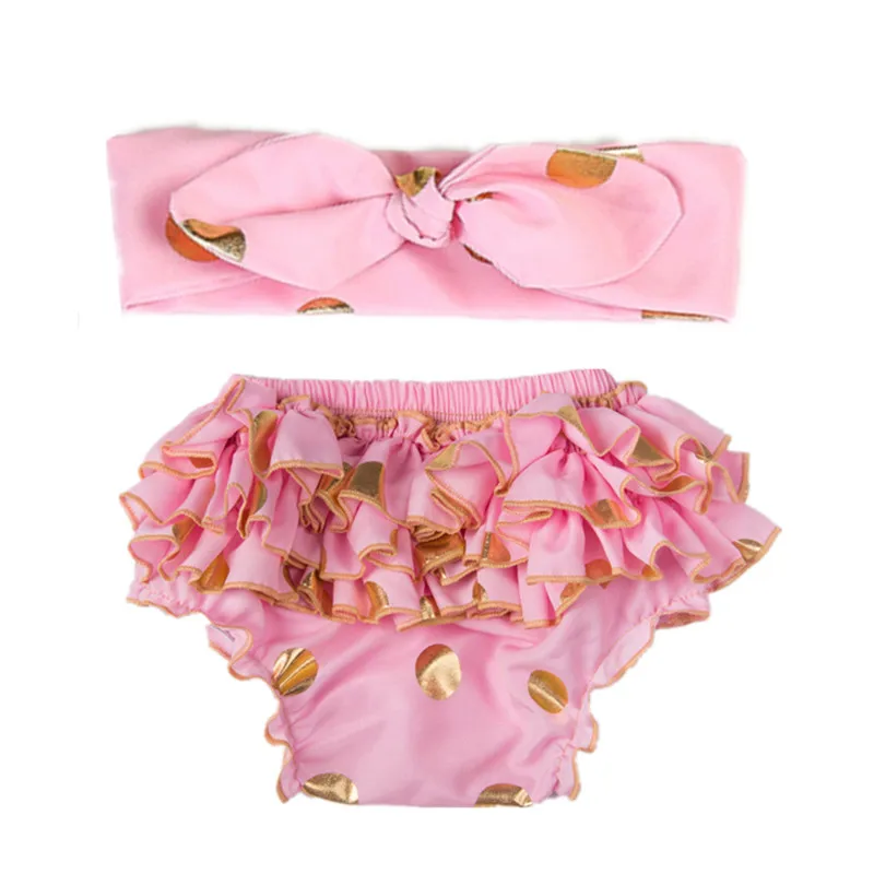 Комплект одежды для маленьких девочек розовые золотые в горошек с оборками