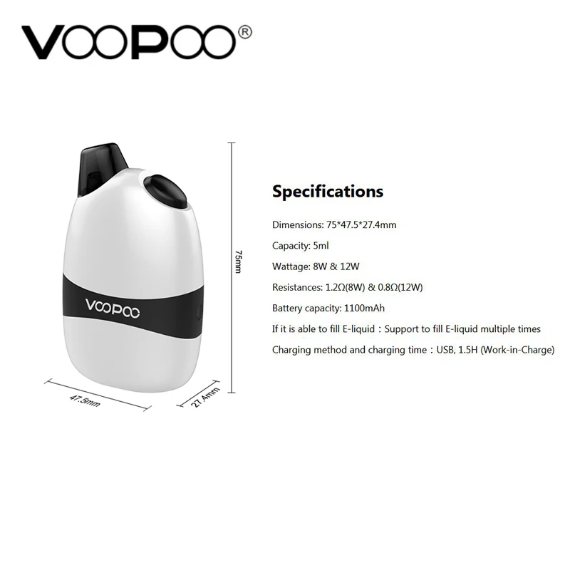 5 шт./лот Voopoo панда комплект все-в-одном POD система 5 мл картридж POD 1100 мач батарея электронная сигарета Vape испаритель VS Justfog