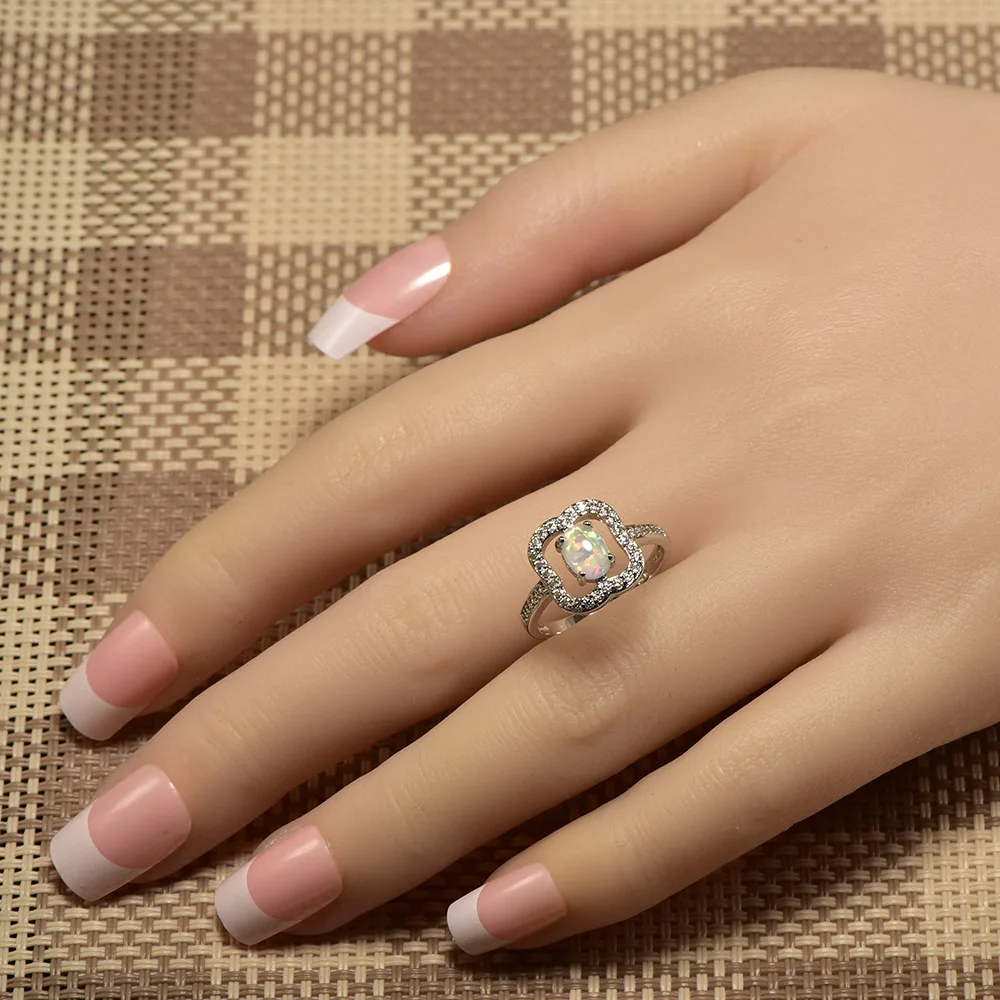 Женское кольцо из серебра 925 пробы с белым огненным опалом|ring size|ring size 5crystal ring |