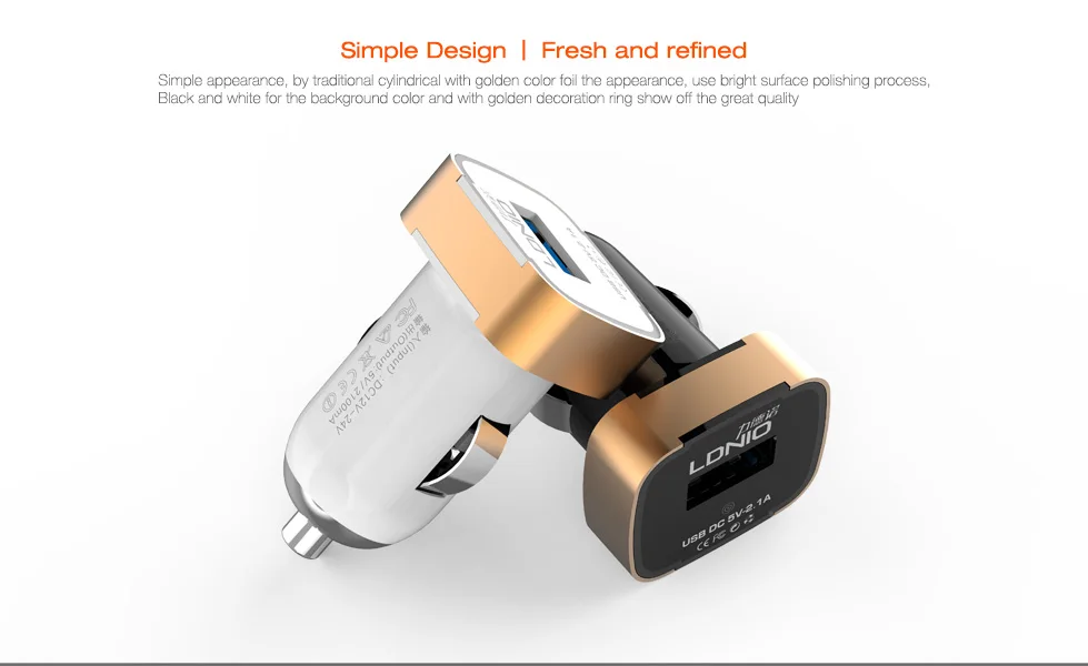 Оригинальное зарядное устройство LDNIO для автомобиля высокое качество 5 В 2 1 а с