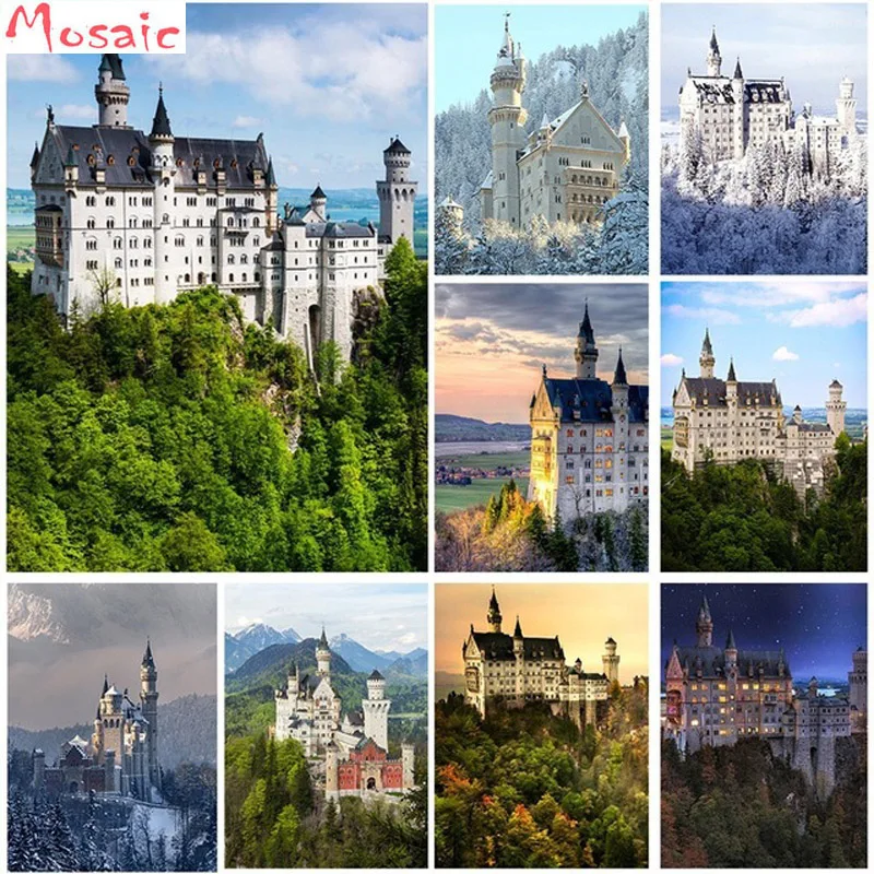 Алмазная живопись Neuschwanstein/Новый лебедь камень замок квадратная дрель алмазная