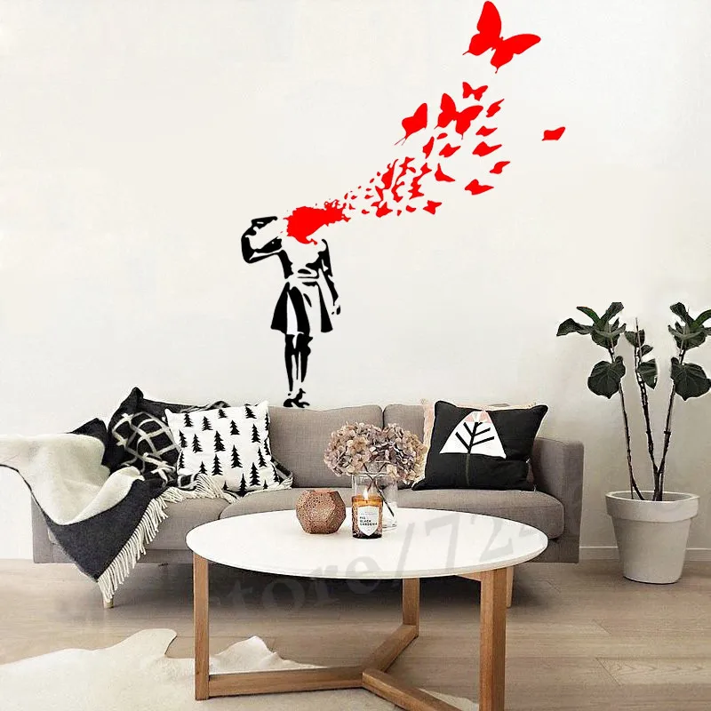 Девушка пистолет настенное украшение в виде бабочки художественная наклейка
