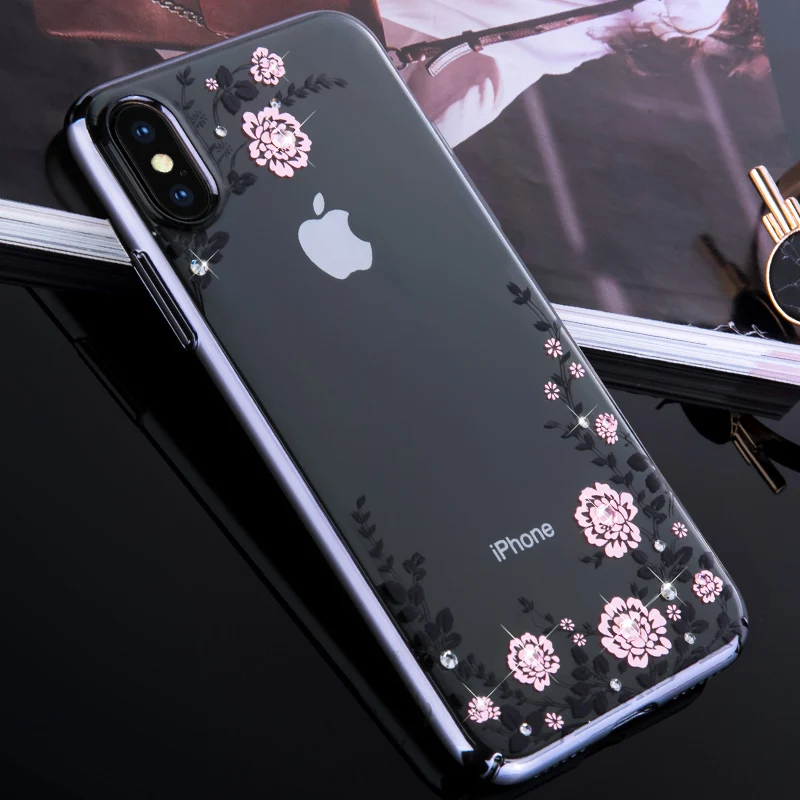 KINGXBAR Case for iPhone X Cover Swarovski Element Crystals 10 Flower Electroplating Transparent |