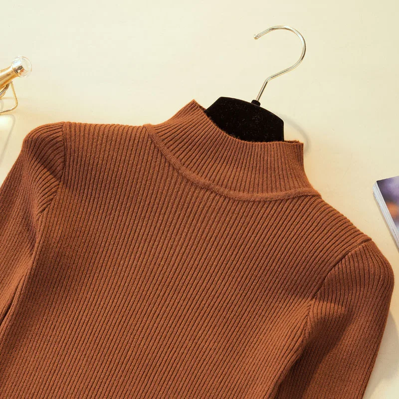 Half-neck Sweater Women's Wild Tight-fitting Solid Color Bottoming Autumn Winter Slim Slimming Long-sleeved Warm zx032 | Женская