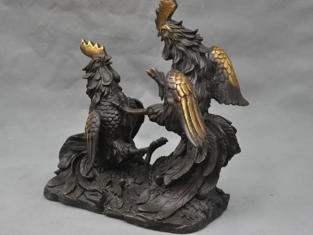 11 &quotКитайская народная курица два петуха боевой бронзовая статуя|statue|statue bronzestatue china |