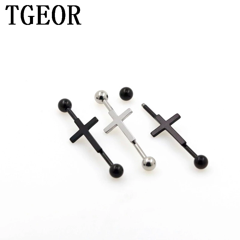 scaffold barbells Charm 20pcs surgical Stainless Steel black big cross laser cut industrial barbell piercing free shipping