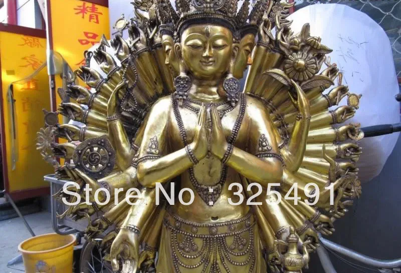 71 тибетская бронзовая позолоченная позолота 1000 руки Avalokitesvara Kwan-Yin Будда Гуаньинь