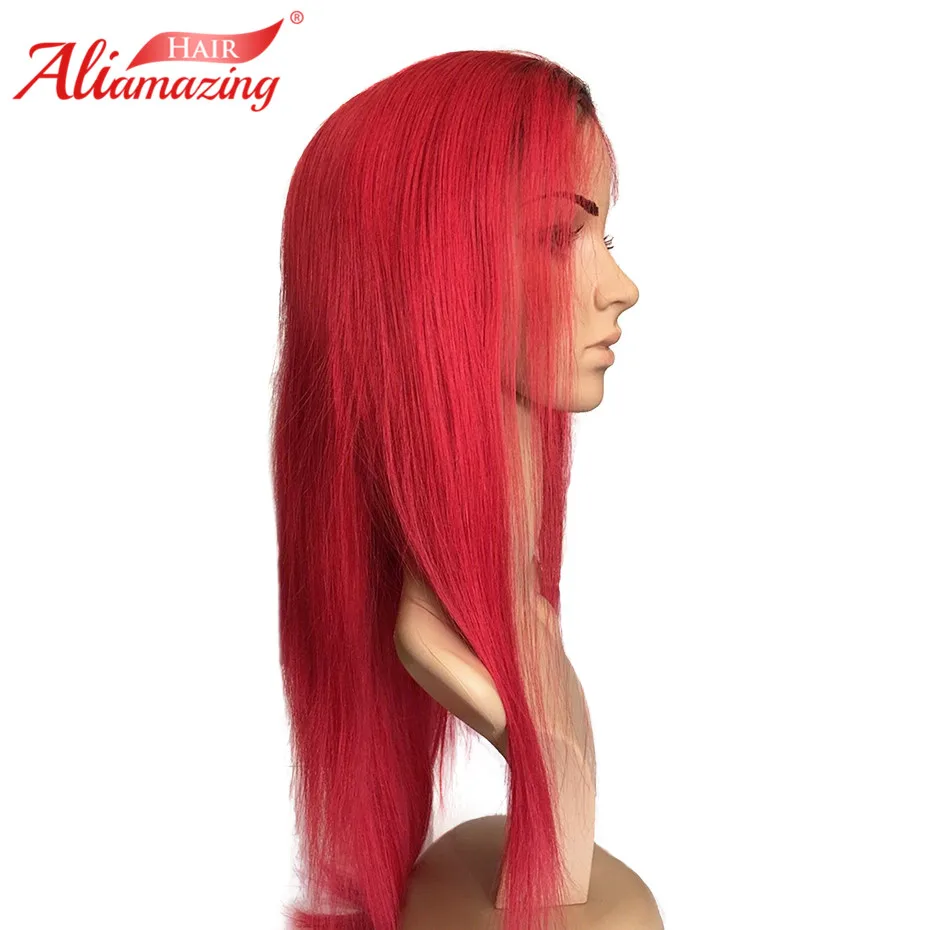 Ali Amazing Brazilian Silky Straight 150% Lace front Wig Remy Hair Ombre Red burgundy Human With Baby and Hairline | Шиньоны и парики