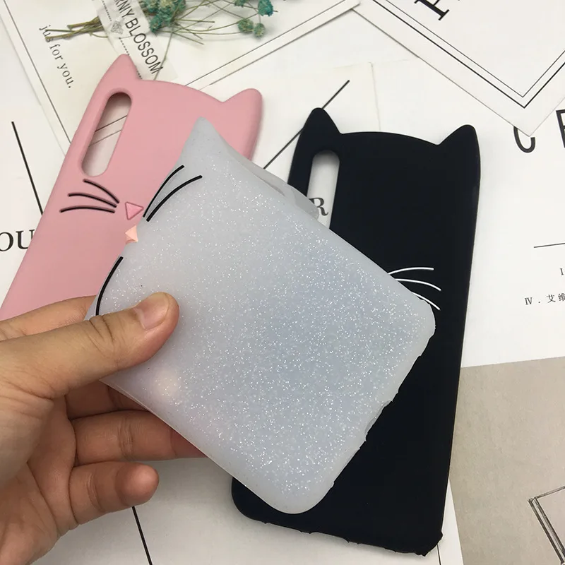 Модный мягкий чехол из ТПУ с 3D милыми кошачьими ушками и бородой для Huawei p8 p9 p10 p20