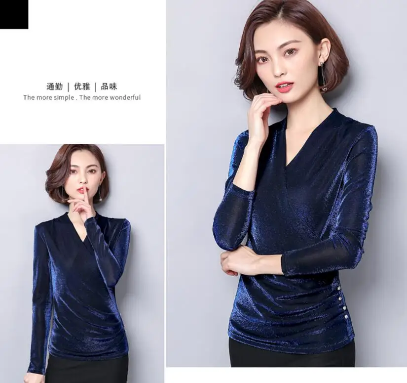 Blusas Mujer De Moda корейский Блестящий люрекс Женские топы и блузки размера плюс длинный рукав v-образный вырез блузка с блестками тонкая женская рубашка
