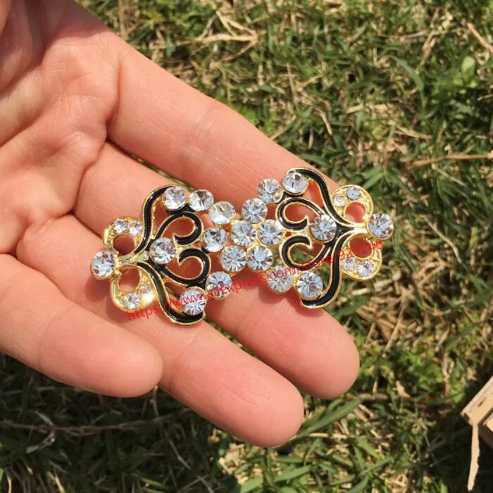 gold white 1 шт./лот, серебряная AB пряжка с кристаллами для одежды, комбинированная пряжка с цветами для пальто, украшения, стразы для одежды, Золотая пряжка - Цвет: gold white