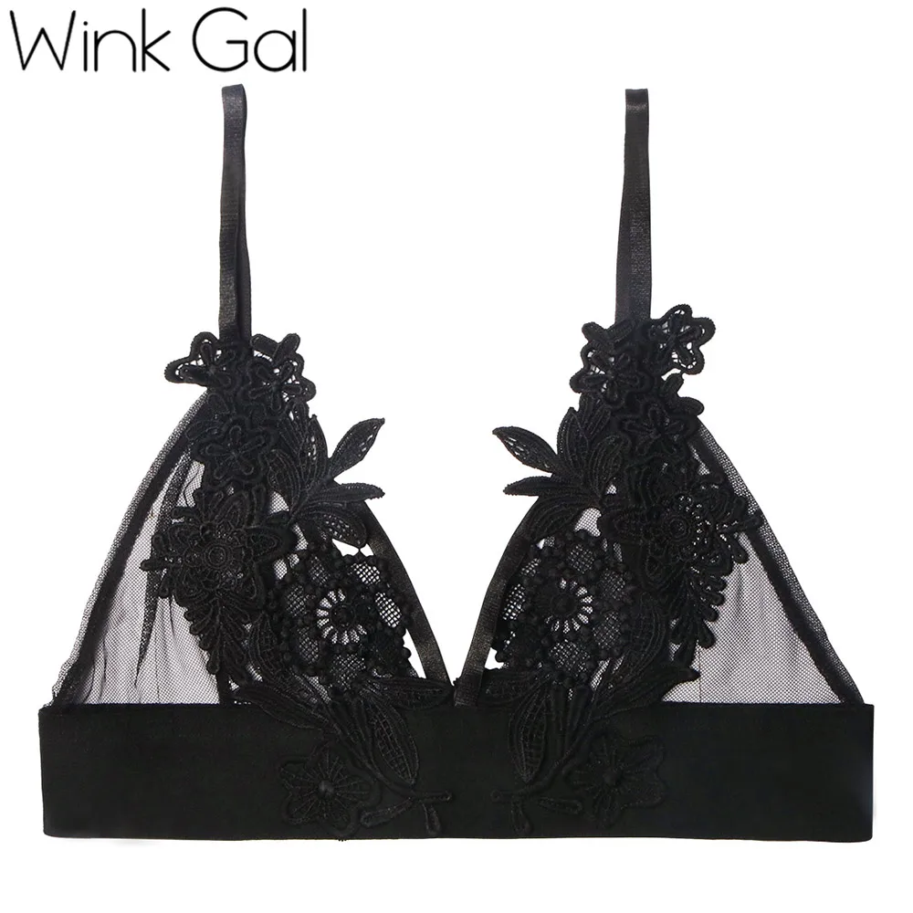 Wink Gal, новинка, кружевной бюстгальтер без косточек, сексуальный бюстгальтер с глубоким вырезом, Вышитый цветочный женский бюстгальтер, милое удобное нижнее белье, женский бюстгальтер W12158