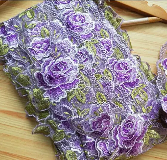 1M Embroidery Purple Lace Fabric 11cm Ribbon Trim Curtain Trimmings Clothing Wedding Dresses Rose Lace For Dress Decoration