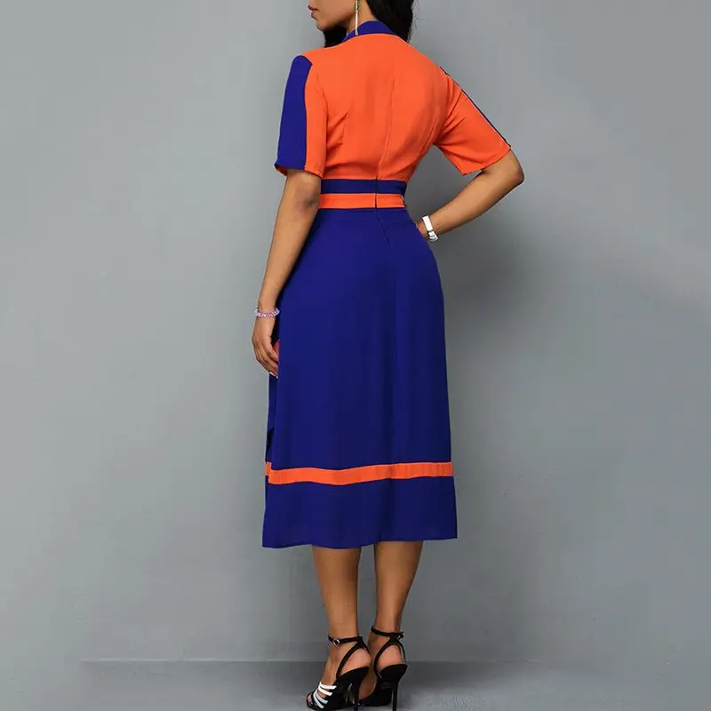 Винтажное летнее офисное женское платье большого размера элегантное Оранжевое