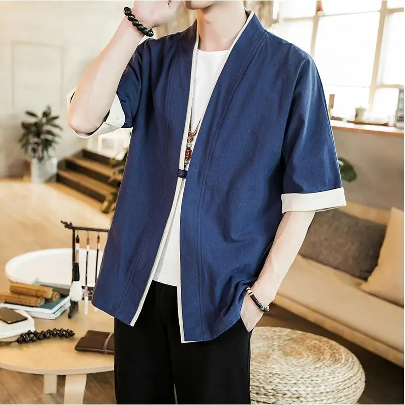 

Traditional Chinese Tops For Men half Sleeve cotton Jackets Hanfu style one button casual Chinese Men Tang Suit Tops