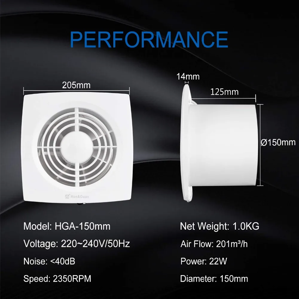 Вытяжной вентилятор бесшумный потолочный Настенный вытяжной 6 дюймов для ванной