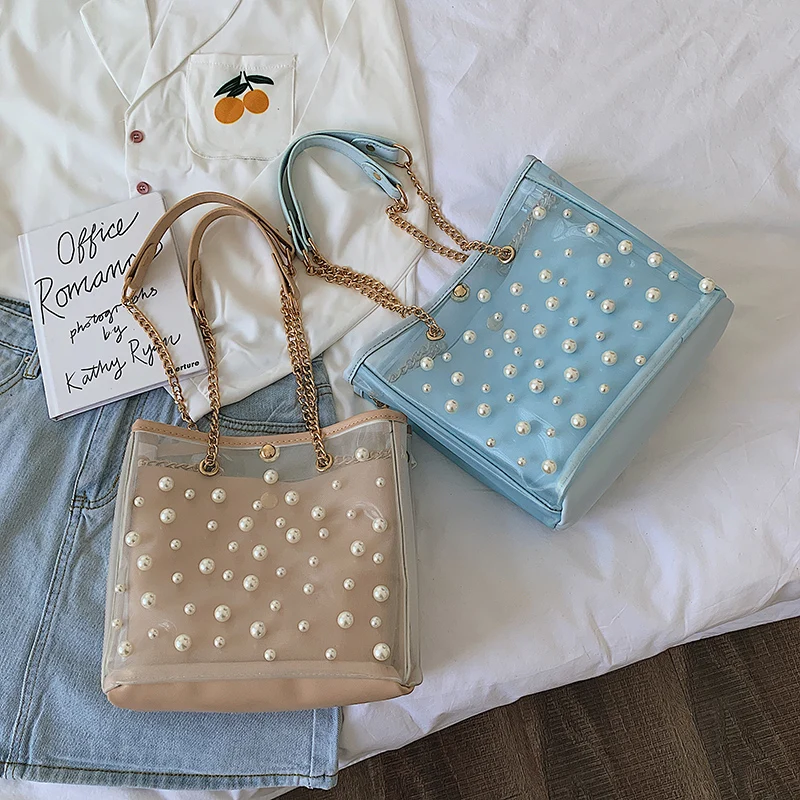 Летняя дорожная прозрачная сумка элегантная женская большая жемчужина Сумка 2019