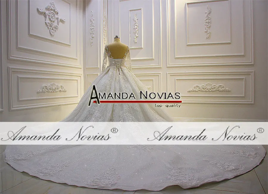 2020 роскошное блестящее свадебное платье с рукавом три четверти кружевное