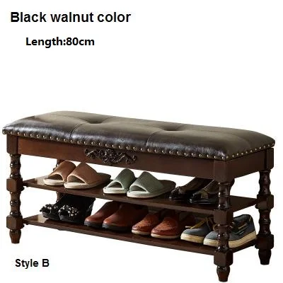 B blackwalnut L80CM Американская дверная скамья для замены обуви из твердой древесины, резная обувь, стойка для теста, скамья для обуви, Многофункциональная скамья для хранения дивана - Цвет: B blackwalnut L80CM