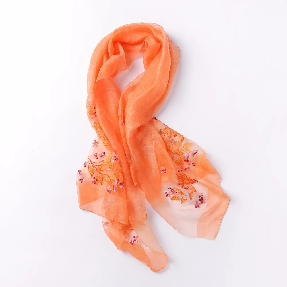 

High quality women fashion real silk solid flower print long scarf for women