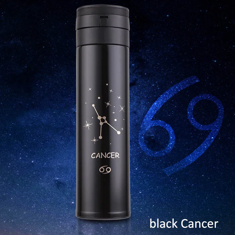 black Cancer Термос чашка портативная вакуумная колба чайная чашка термоса термоизолированная Двойная Стенка Созвездие 12 безстильный стальной отскакивающий чехол - Цвет: black Cancer