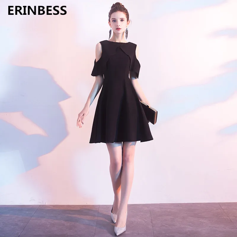

Vintage Short Prom Dresses 2020 Vestido De Festa Sexy Scoop Neck Black Prom Dress Above Knee Formal Party A-line Evening Gowns