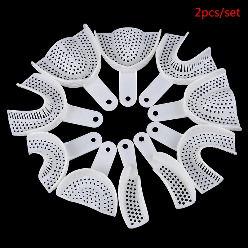 

2pcs Dental Trays White Dental Impressions Trays Plastic-Steel Teeth Holders Denture Model Materials Oral Hygiene Clinic Dentist