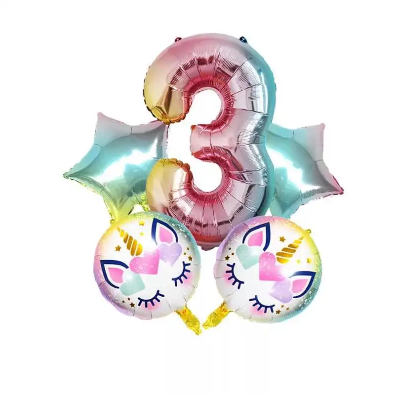 Number 3 5 шт./лот, Радужный градиентный шар в виде единорога, 32 дюйма, украшение для дня рождения, Детские вечерние шары в виде единорога, шары на свадьбу - Цвет: Number 3
