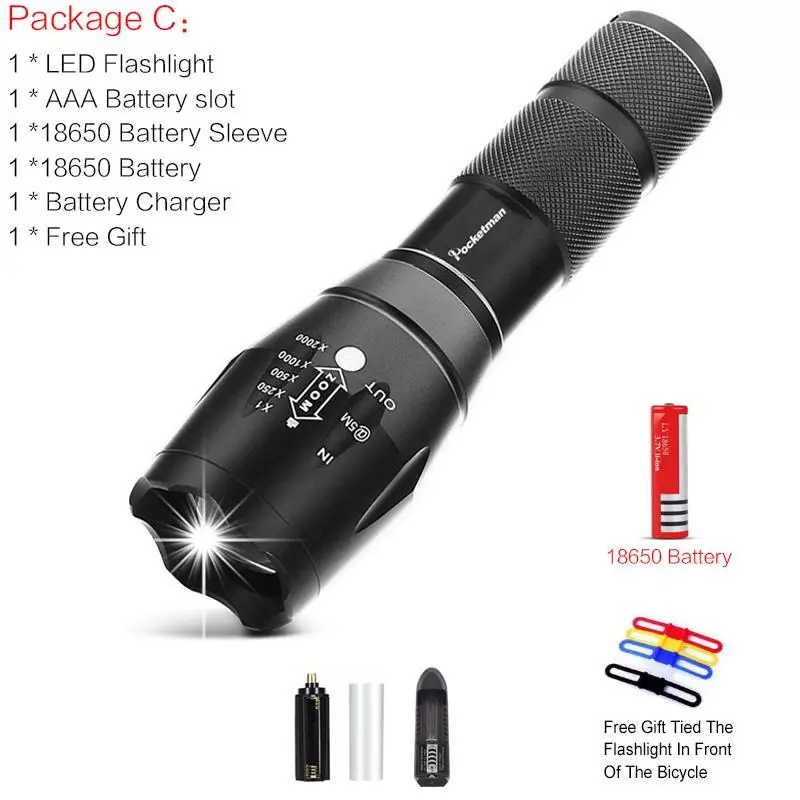 Package C XP-L-V6 L2 светодиодный тактический вспышки светильник фонарь с приближением, linterna Фонарик светодиодный вспышка светильник 5 светильник режима для отдыха на природе Пеший Туризм Фонарь - Испускаемый цвет: Package C