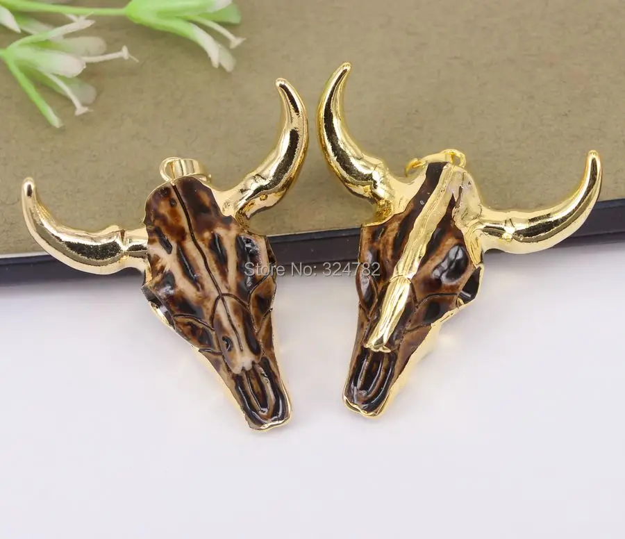 5pcs Gold Metal Resin Cattle Pendant Longhorn Horn Charm Gem stone for Jewelry Making | Украшения и аксессуары