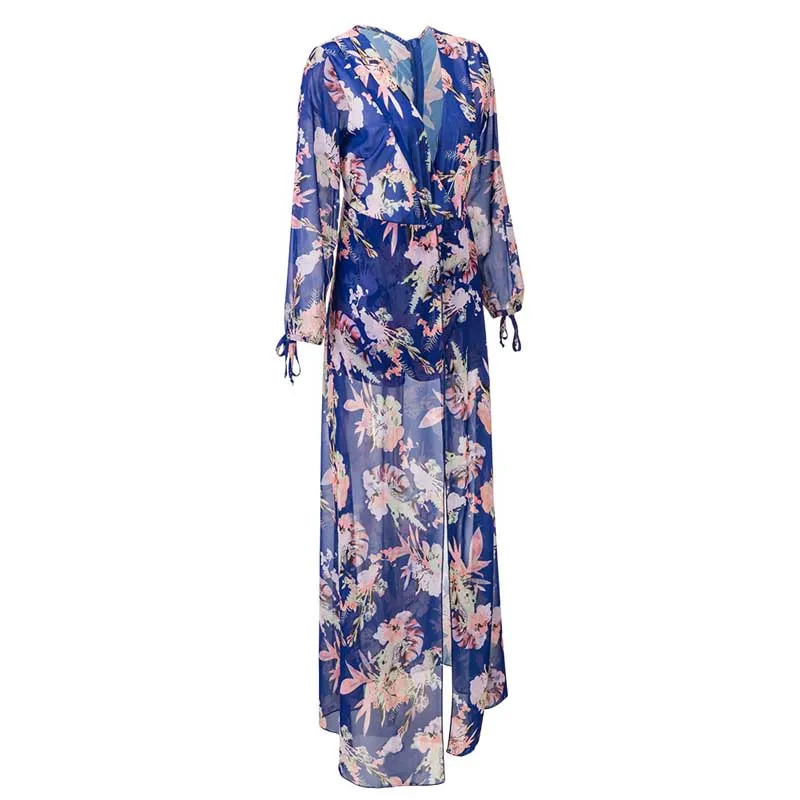 Модное платье с цветочным принтом сексуальное глубоким v-образным вырезом и